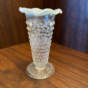 Vintage Anchor Hocking Hobnail Moonstone Ruffled Footed Fluted bud vase